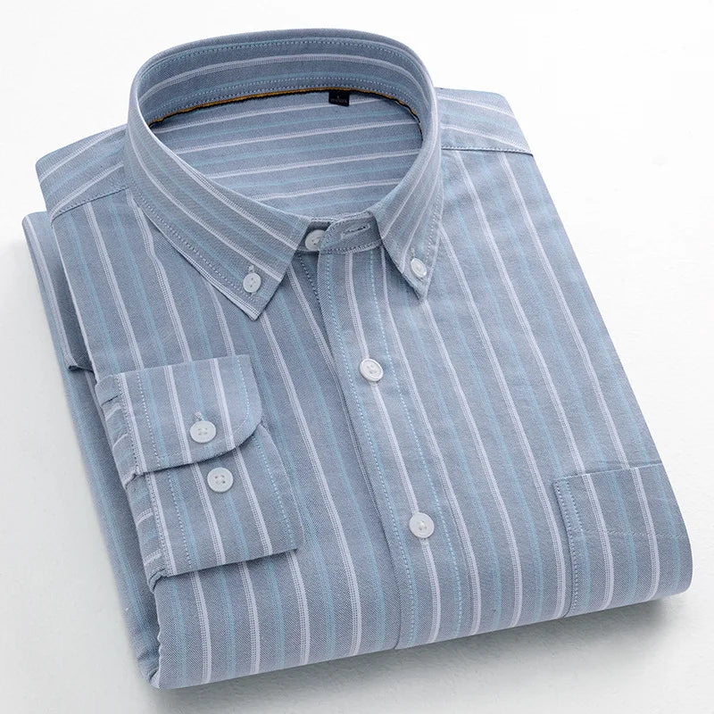 Fashion Korean Popular Clothes 100% Cotton Striped Long Sleeve Shirts for Man Casual Plain Shirt Trends Designer Tops