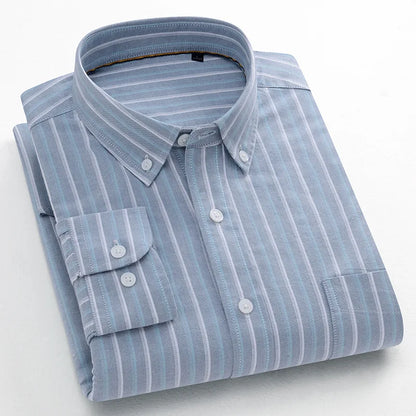Fashion Korean Popular Clothes 100% Cotton Striped Long Sleeve Shirts for Man Casual Plain Shirt Trends Designer Tops