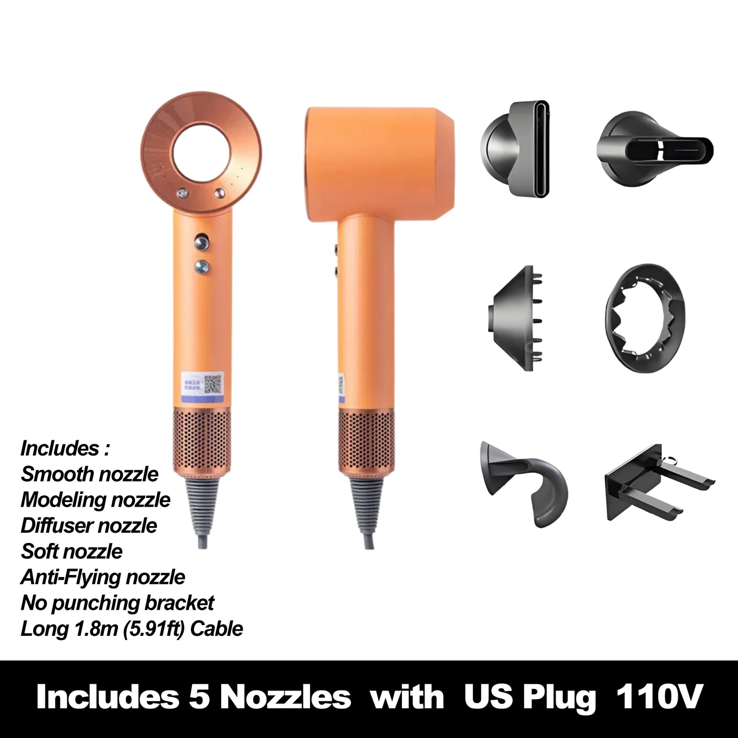 High-Speed Hair Dryer with 10M Negative Ions, Collagen, Intelligent Constant Temperature & Multi-Settings
