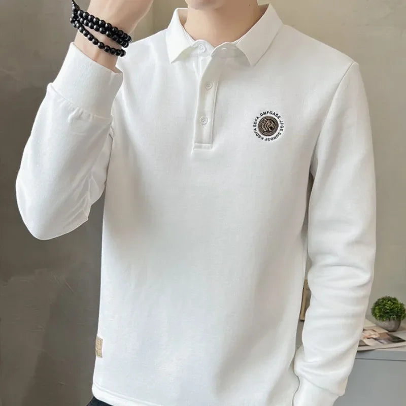 Korean Autumn New Polo T Shirt for Men 100℅ Cotton Pullovers Elasticity Social Xl Cheap Clothes Long Sleeve Xxl Man Sweatshirt