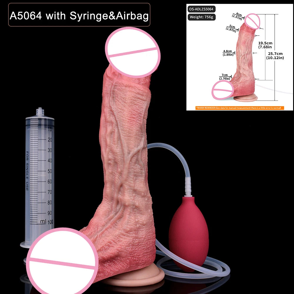 SXXY Dual Layer 10.12 Inch Soft Squirting Dildo Lifelike Sucker Penis Sex Toy Silicone Adult Ejaculating Butt Plug For Men Women