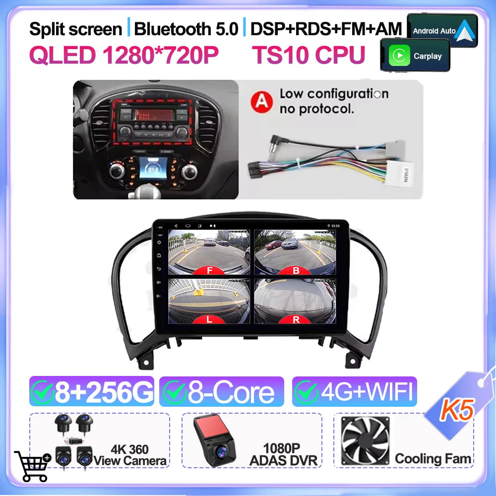 For Nissan Juke Yf15 2010 2011 2012 2013 2014 Carplay Auto 5g+wifi Gps Car Radio Navigation Multimedia Video Player Stereo Bt