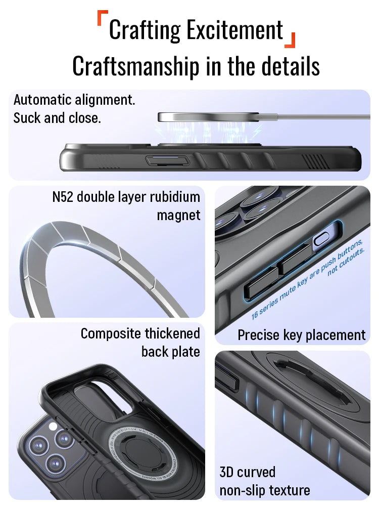 Quad-style Motocycle/Bike Magnetic Shockproof Case For iPhone 17 16 15 14 ProMax Charging Protective Cover with Lock-in Design
