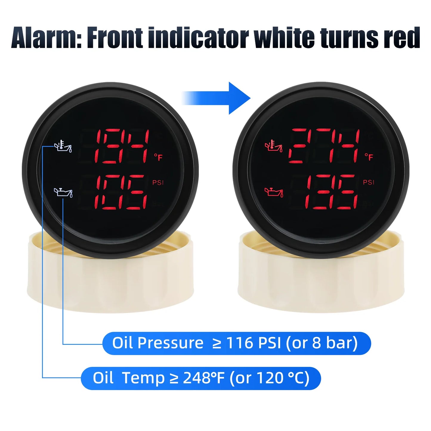 52MM 2 in 1 Digital Oil Temperature & Oil Pressure Gauge 50~150 Celsius Thermometer Indicator Oil Press 0~10 Bar for Boat Cars