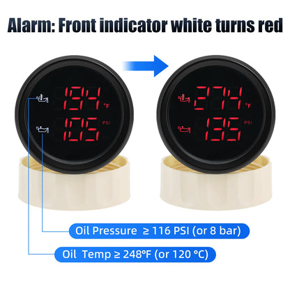 52MM 2 in 1 Digital Oil Temperature & Oil Pressure Gauge 50~150 Celsius Thermometer Indicator Oil Press 0~10 Bar for Boat Cars