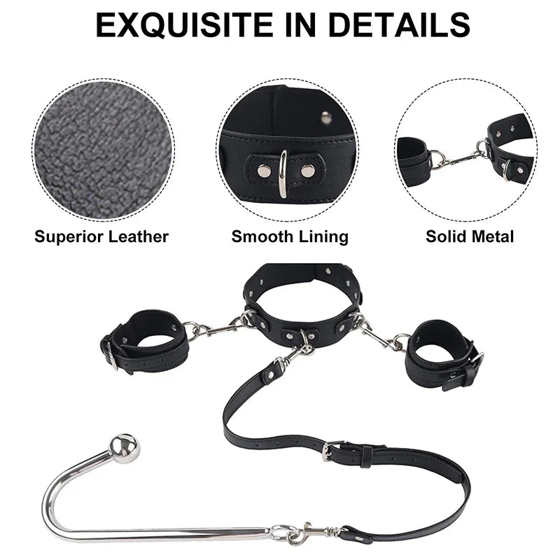 Alternative Sexual Couples Kit Metal Anal Hook Harness Necklace Bondage Handcuffs BDSM Sex Toys for Women Sadomasochism Accessor