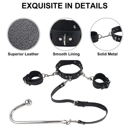 Alternative Sexual Couples Kit Metal Anal Hook Harness Necklace Bondage Handcuffs BDSM Sex Toys for Women Sadomasochism Accessor