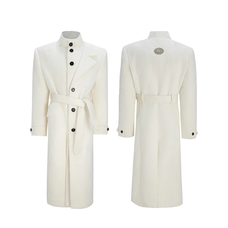 LUZHEN 2025 Winter New Solid Color Belt Tie Up Waist Knee-length Windbreaker Coat Men's Fashion Elegant Handsome Trench JY5451