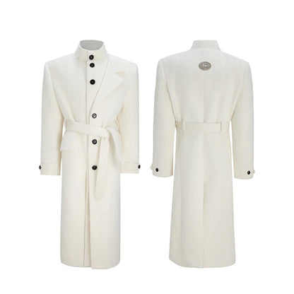 LUZHEN 2025 Winter New Solid Color Belt Tie Up Waist Knee-length Windbreaker Coat Men's Fashion Elegant Handsome Trench JY5451