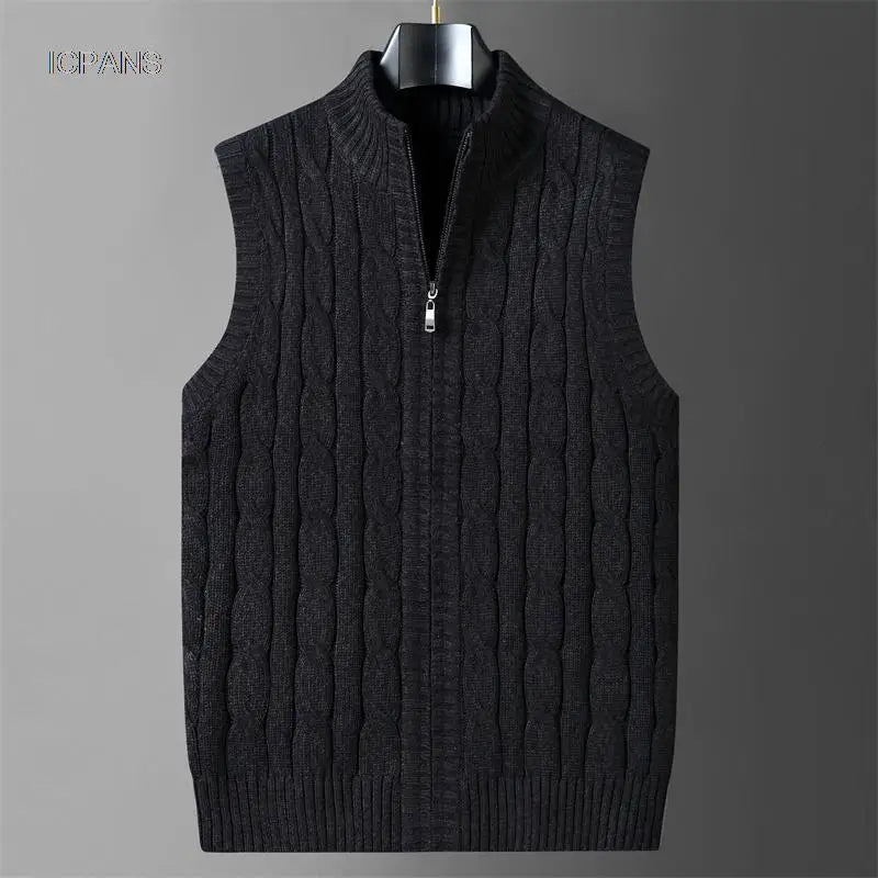 Half Zipper Sleeveless Men Korean Clothes  Jumper For Men  Vintage Sweater  Streetwear Black Vest  Jackets Pullovers Knit