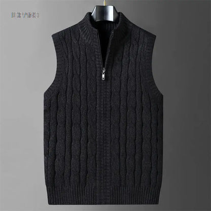 Half Zipper Sleeveless Men Korean Clothes  Jumper For Men  Vintage Sweater  Streetwear Black Vest  Jackets Pullovers Knit