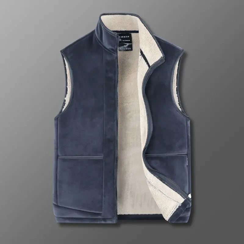 Winter Fleece Vest Men Outdoor Windproof Warm Casual Zipper Jackets Sherpa Lining Basic Solid Plush Thickened Sports Waistcoat