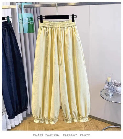Casual Ice Silk Quick Dry Nine-Piece Flower Bud Pants Women Summer Thin Loose High Waist Draping Lantern Pants