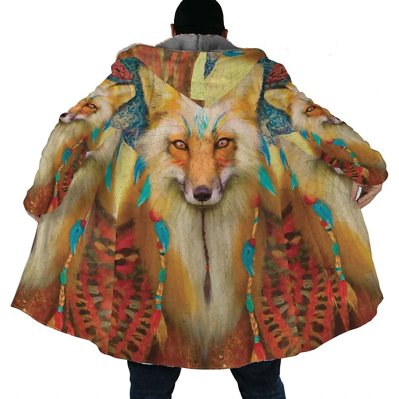 Men's Winter Jacket Wolf 3D Print Thick Warm Zipped Hoodie Male Coat Cape Robe Overcoat Parkas Invierno Hombre Blanket