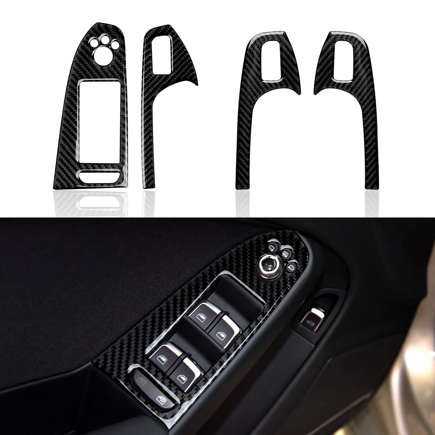Car Center Console Gear Shift Panel Set, For Audi A4 S4 RS4 A5 S5 RS5 (2007-2016) Carbon Fiber Interior Sticker Trim Accessories