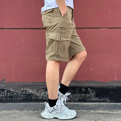 Mens Cargo Shorts Loose Solid Long Wide Half Short Pants for Men Baggy Bermuda Multi Pocket Harajuku Japanese Street Style Y2k