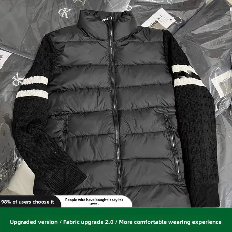 Thiened Knitted Sweater Stand Collar down Cotton Jaet Men's Winter Warm Outerwear Polyester Fiber Long Sve Casual Coat