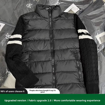 Thiened Knitted Sweater Stand Collar down Cotton Jaet Men's Winter Warm Outerwear Polyester Fiber Long Sve Casual Coat