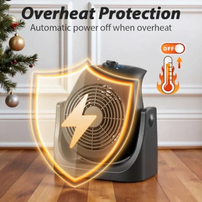 Portable Electric Space Heater Cooling Desk Fan 2 in 1 Heater Fan Combo with 45° Tilt 2 Wind Speeds 1500W Overheat Protection P