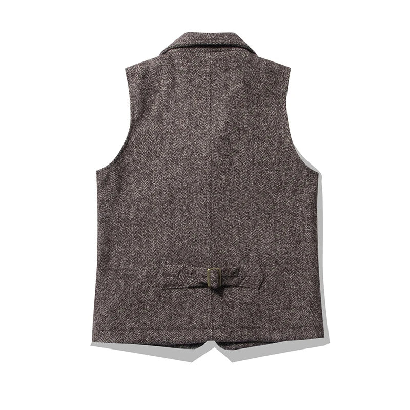 Amekaji Vintage Wool Waistcoat Men Winter New British Lapel Thick Double Layer Multi-pocket Suit Collar Vest Retro Cardigan Vest