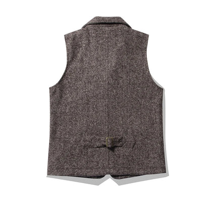 Amekaji Vintage Wool Waistcoat Men Winter New British Lapel Thick Double Layer Multi-pocket Suit Collar Vest Retro Cardigan Vest