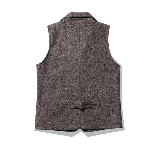Amekaji Vintage Wool Waistcoat Men Winter New British Lapel Thick Double Layer Multi-pocket Suit Collar Vest Retro Cardigan Vest