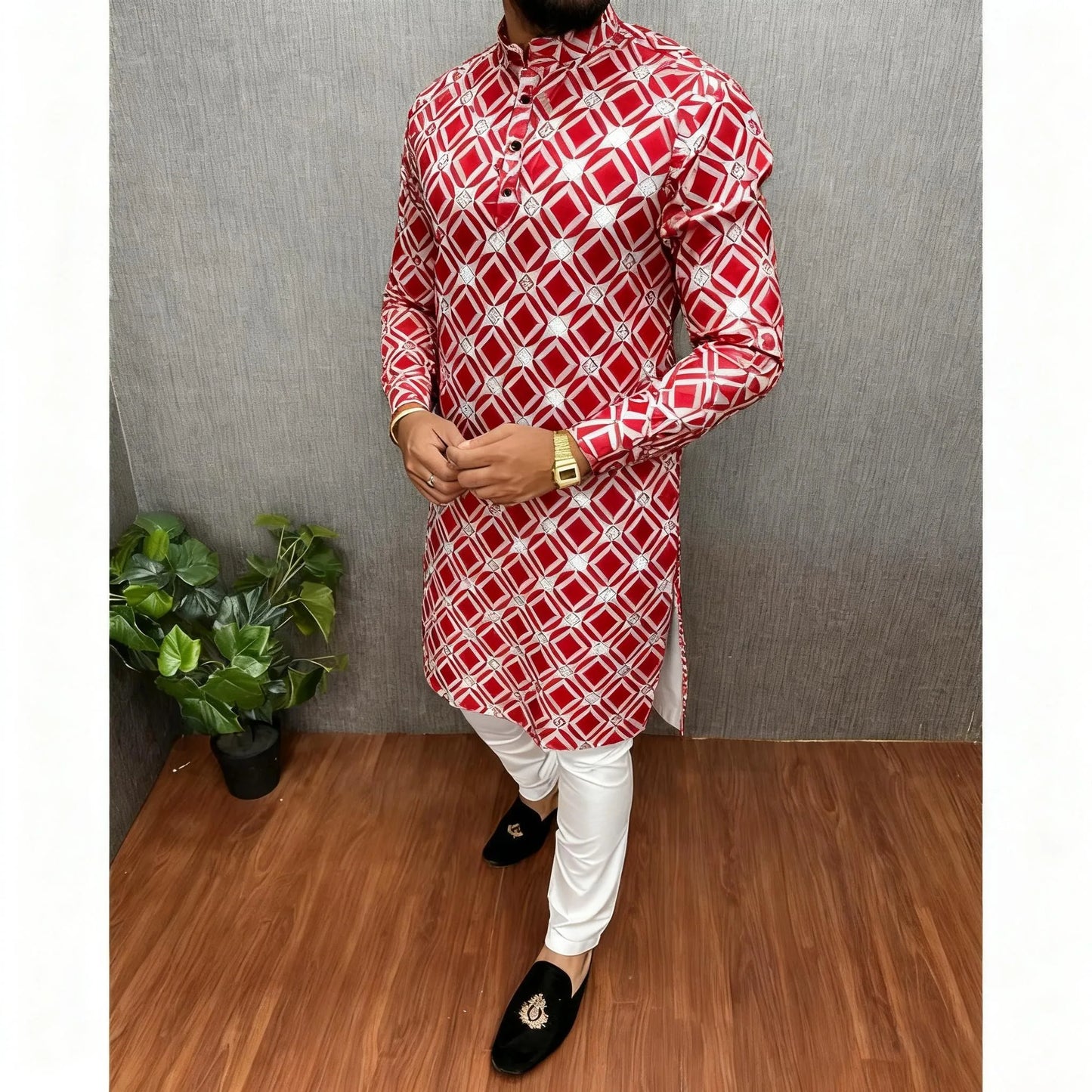 Kurta Vardha Regular Fit Mandarin Collar Long Suitable National Style Such Wedding Hari Raya Aidilfitri Muslim Herren Arabe