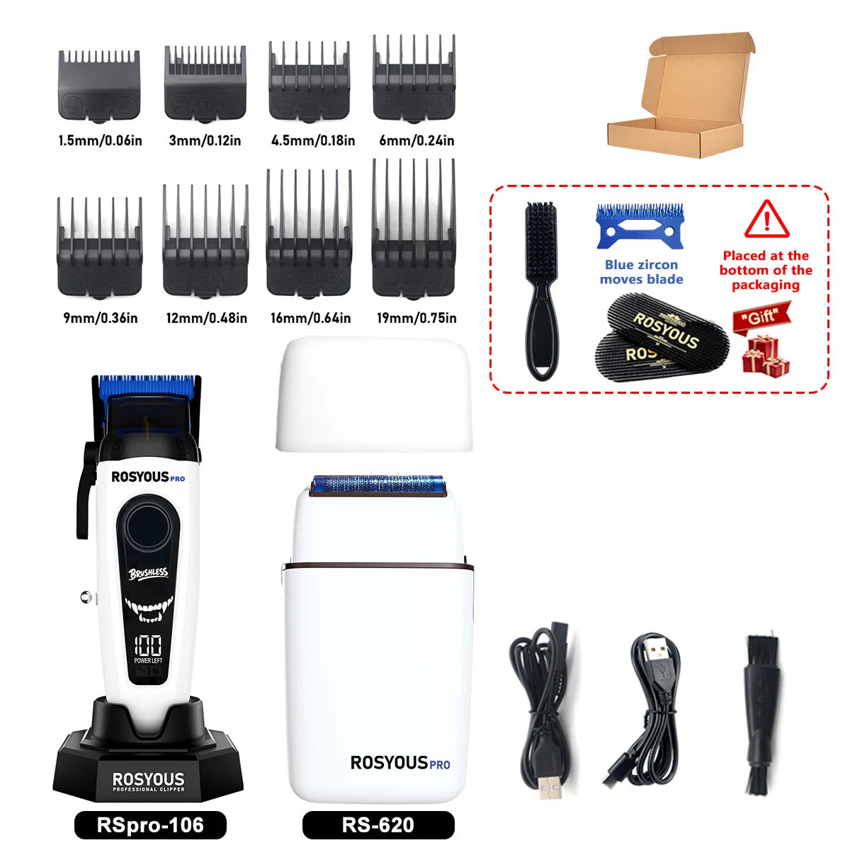 ROSYOUS RSpro-202 Hair Trimmer for Men DLC T-Blade 8000RPM Brushless Motor with Base Charger Professional Hair Cutting Machine