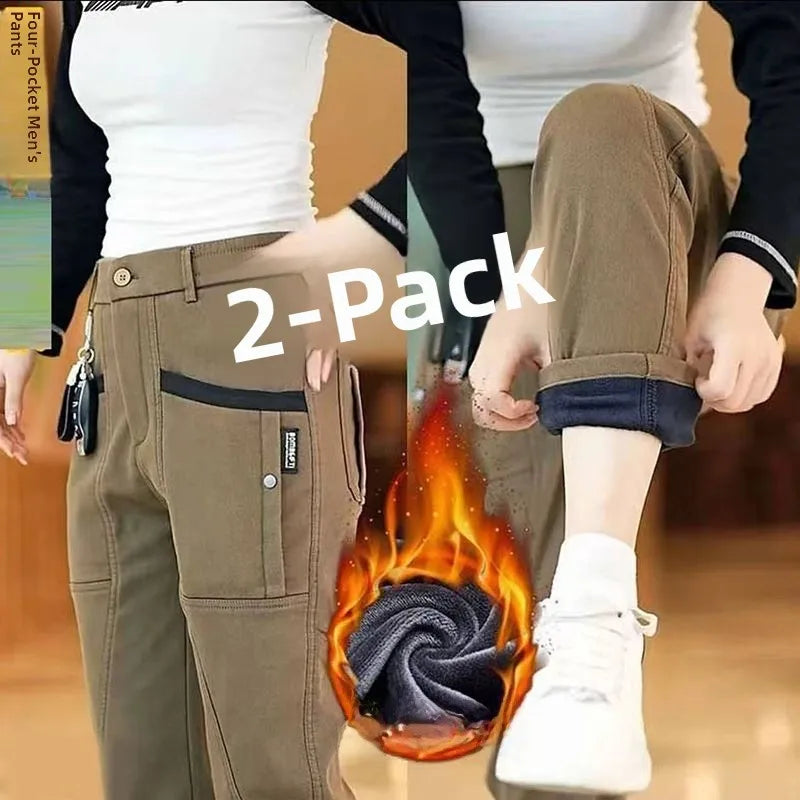 Men's Workwear Pants Elastic Waist Multi-Pocket Straight Leg Autumn Winter Durable Polyester Fiber Casual Trousers