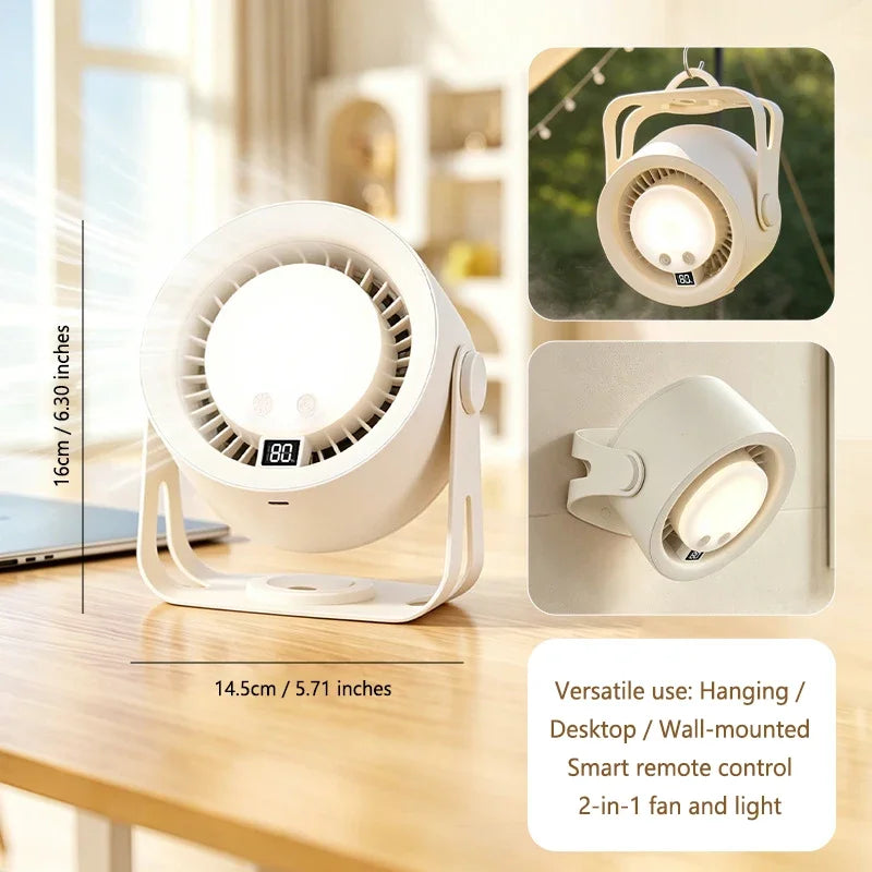Lenovo Silent Turbo Desk Fan Wall Mounted Fan High Speed Rechargeable RGB Night Light Remote Control for Home Outdoor Kitchen