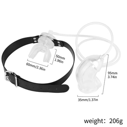 Male Chastity Cage Device with Piss Urinal Penile Sheath Flow Into The Mouth Plug BDSM Slave Sex Toys for Couples Adult Games