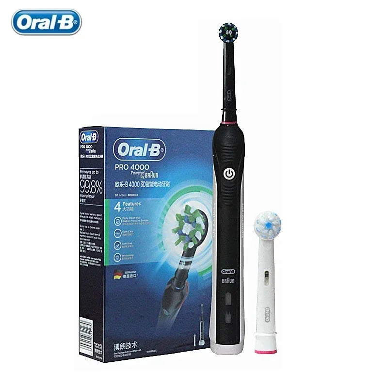Oral B Electric Toothbrush Pro 4000 3D Action Daily Clean Teeth Visible Pressure Sensor 4 Modes Gum Cares Waterproof Rechargeabl