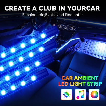 4 IN 1 Car Automotive Ambient Light Neon Foot Light Interior LED Ambient Light Car USB/Cig Music Light Environment Decoration