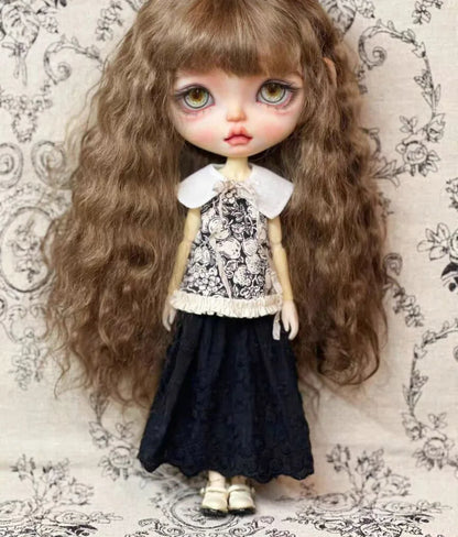 1SET classic vintage style Blythe/landoudou dress +collar (Fit for Lulu,ymy24,Ob22,24,26,zone, Jenny)