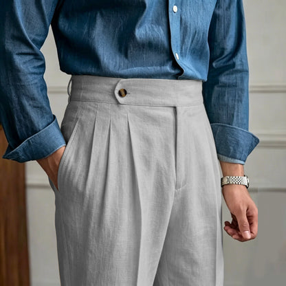 Classics Italian Naples Style Linen Men Suit Trousers Summer Trendy High Waist Pants Male Business Office Pleated Streetwear