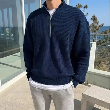 Trend Mens Casual Sweater New Half Zipper Pullover Autumn Winter Fashion Streetwear Sweater Outdoor Work Sweatshirts Solid Top