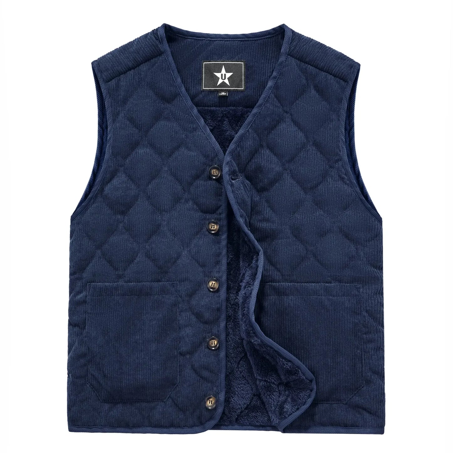 Autumn Winter Padded Warm Vest Men's Diamond Check Shoulder Undershirt Workwear Corduroy V-neck Jackets Men Clothing Large Size