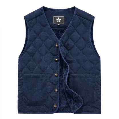 Autumn Winter Padded Warm Vest Men's Diamond Check Shoulder Undershirt Workwear Corduroy V-neck Jackets Men Clothing Large Size