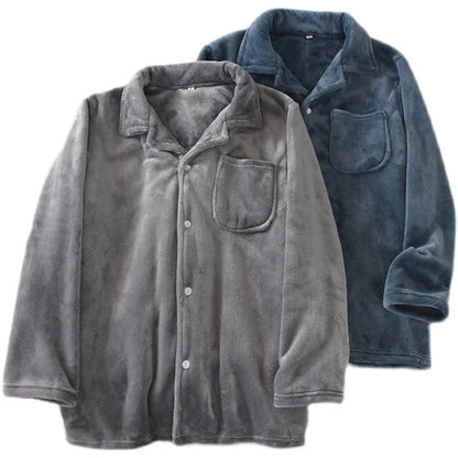 Men's Winter Thiened Long Sve Flannel Pajama Top Loose Comfortable Coral Fce Home Clothes Single Piece Nightirt