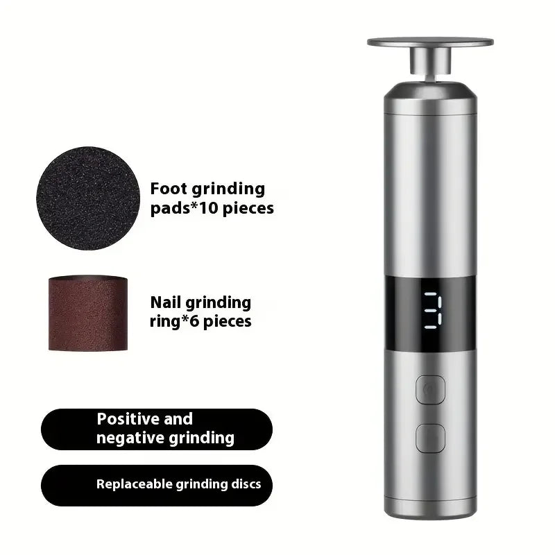 3-speed speed adjustment, LCD display screen, 16 interchangeable heads for home/foot and hand care, fast charging