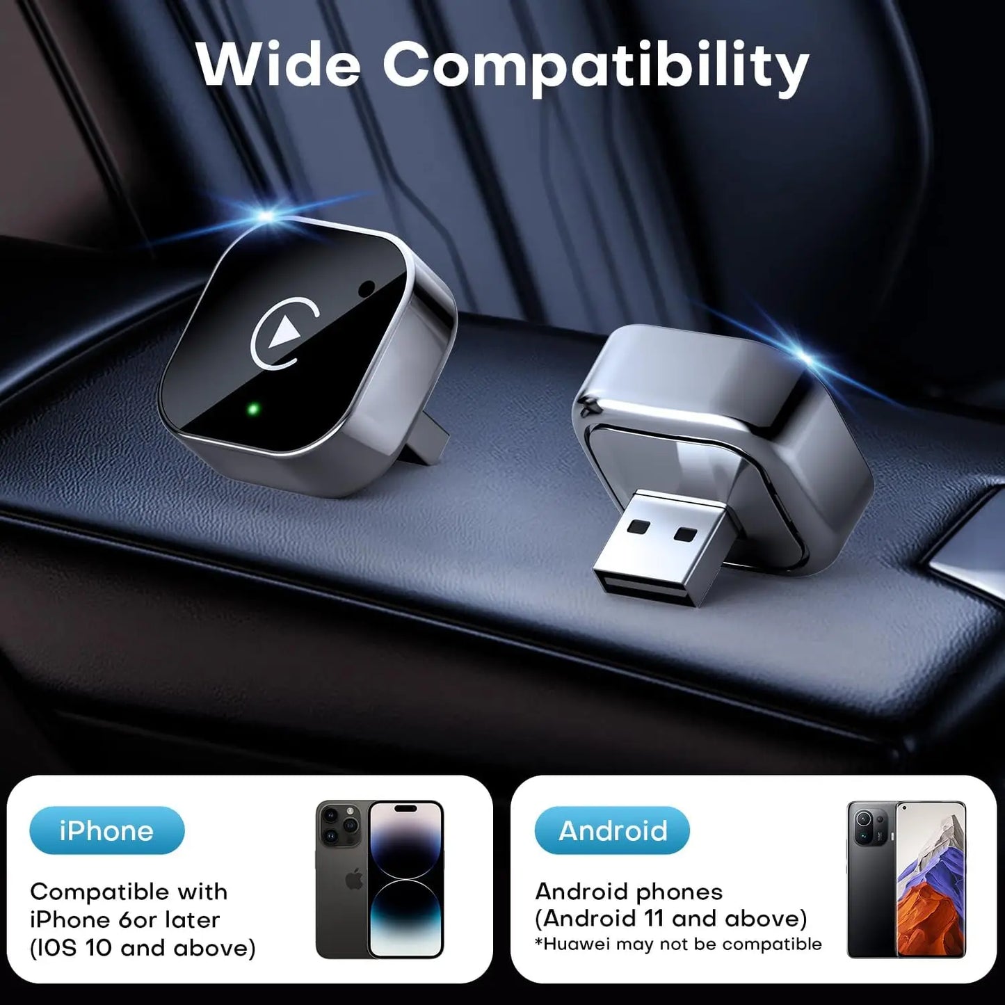 2-in-1 Wireless CarPlay & Android Auto Adapter, Plug & Play CarPlay Dongle Converts Wired to Wireless, Fast Auto-Connect, No Del