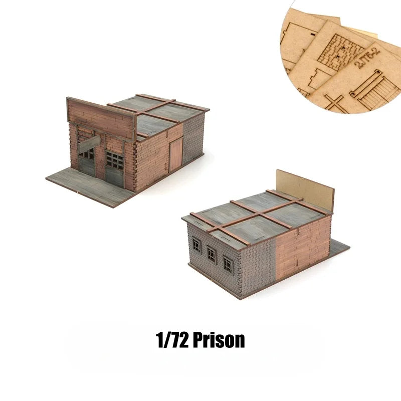 1/72 Scale Western Town Wooden Model Kit DIY Assembly for Display and Scene Building