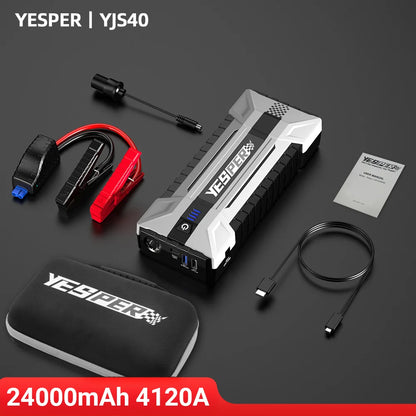 YESPER 4120A Car Jump Starter | 26800mAh | 12V Power | Gas/10.0L Diesel | Power Bank + 3-Mode Light