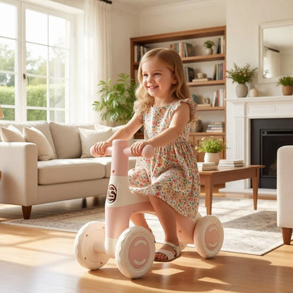 4-Wheel Anti-Tip Baby Balance Bike Silent Glider Walker No Pedal Toddler Ride-On Toy for Boys Girls 1-3 Years Kids Training Gift