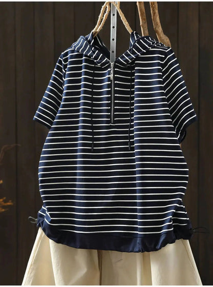 Short-sleeve Women T-shirt Summer 2026 Stylish New Trendy Loose Striped T-shirt ZF2132