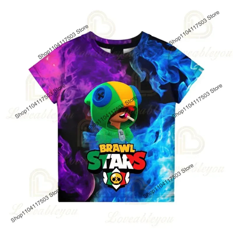 Brawler Leon Shooter Kids T-shirt Shooting Game Spike 3D Print Tshirt Boys Girls Cartoon Tops Teen Clothes