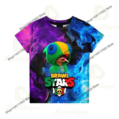 Brawler Leon Shooter Kids T-shirt Shooting Game Spike 3D Print Tshirt Boys Girls Cartoon Tops Teen Clothes