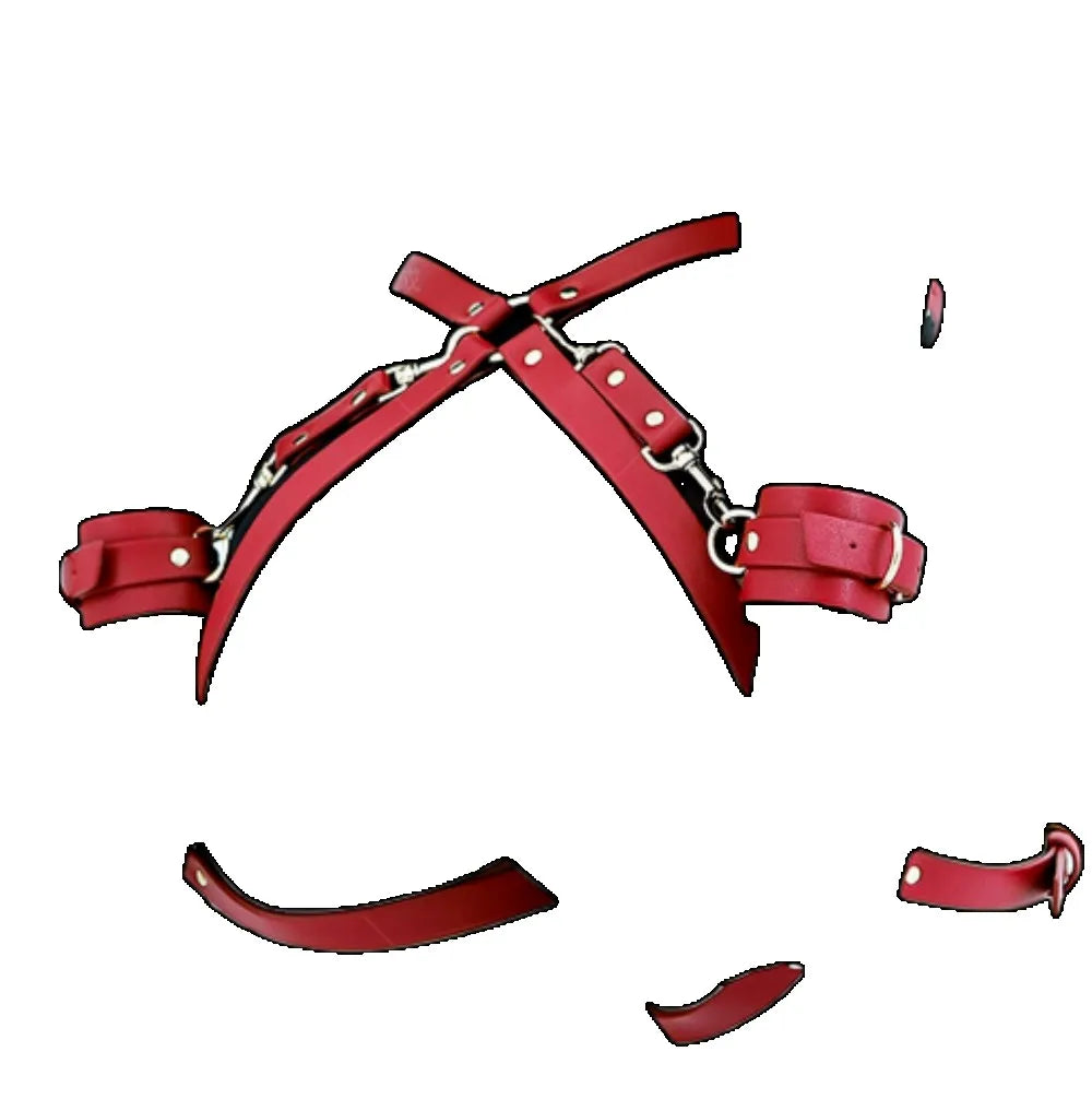 Exotic Accessories SM Bondage Kit Leather Thigh Cuffs Waist Belt Handcuffs Bed Strap Adult Role Play Toy for Couples