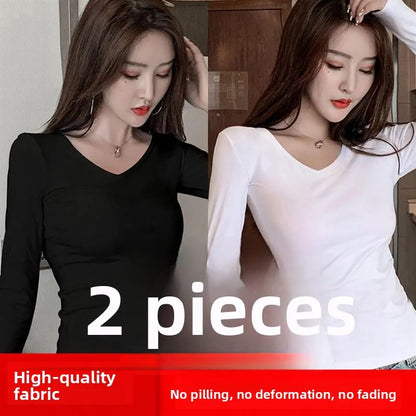 Women's Slim Fit Long Sleeve round Neck T-Shirt Base Layer Shirt Inner And Outer Wear Autumn Style Commute Korean Version