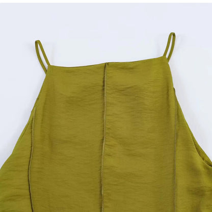 Spring Summer New Arrival Women's Long Line Stitch Decoration Collar Belted Midi Strap Dress Casual High Waist Polyester Fibe...
